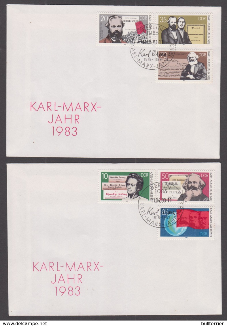 KARL MARX -  EAST GERMANY - 1983- KARL MARX SET OF 6 ON 2 ILLUSTRATED COVERS - Karl Marx