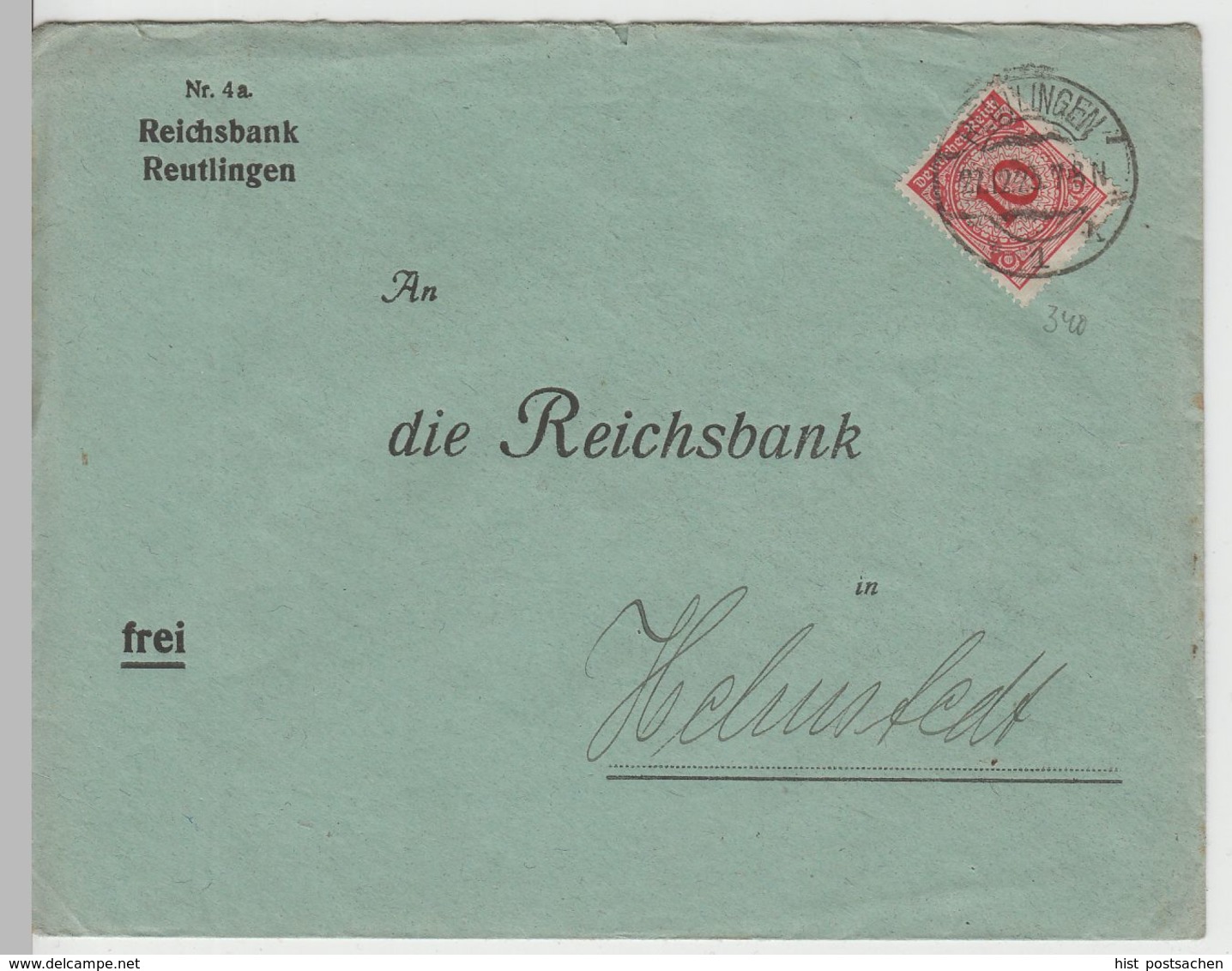 (B2223) Bedarfsbrief Deutsches Reich INFLA, Reichsbank Reutlingen 1923 - Briefe U. Dokumente