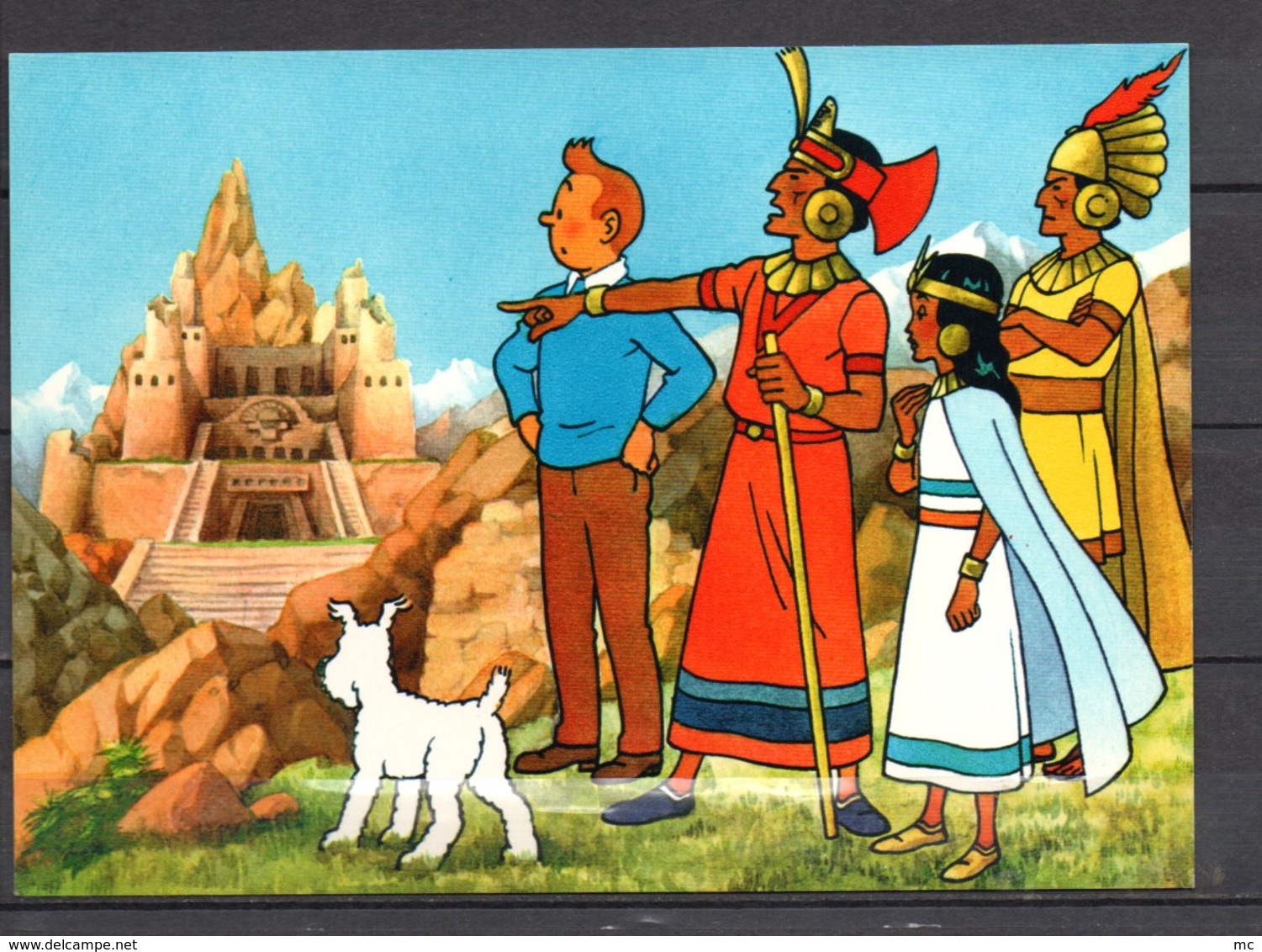 Tintin Et Le Temple Du Soleil - Tintin Avec L'Inca Et Maita Devant Le Temple - Editions Yvon N° 18 - Bandes Dessinées