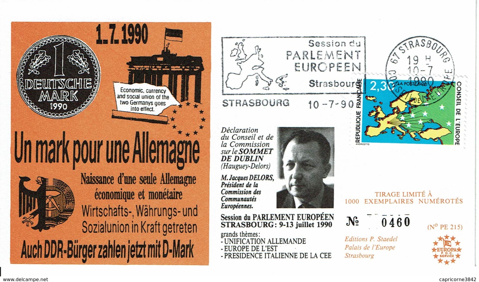 1990 - Session Du Parlement Européen - JACQUES DELORS -  "Unification Allemande" "Un Mark Pour Une Allemagne" - Institutions Européennes