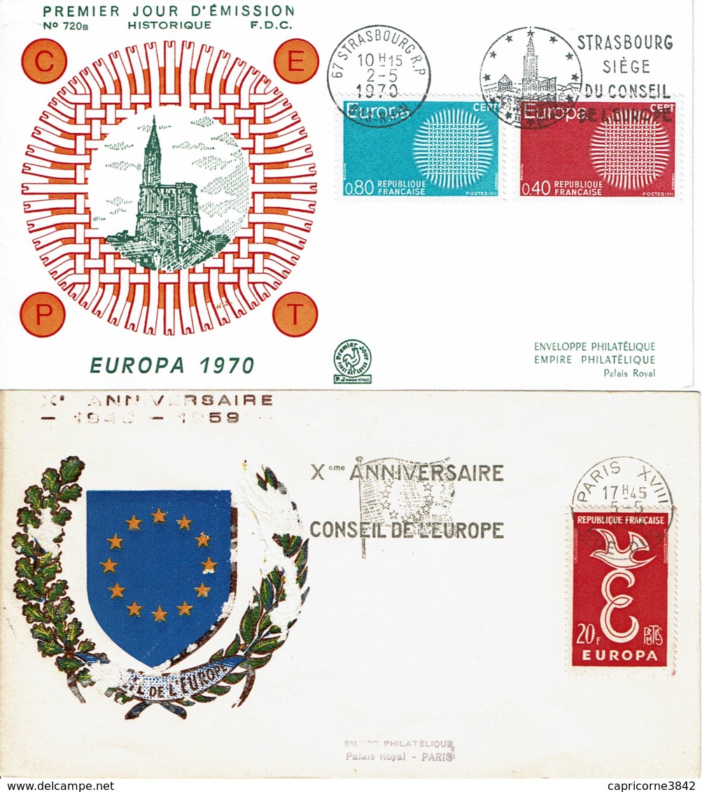 Envel. Du Conseil De L'Europe Obl. 1959 "Xeme ANNIVERSAIRE" + 1970 "STRASBOURG SIEGE DU CONSEIL DE L'EUROPE" - Comunità Europea