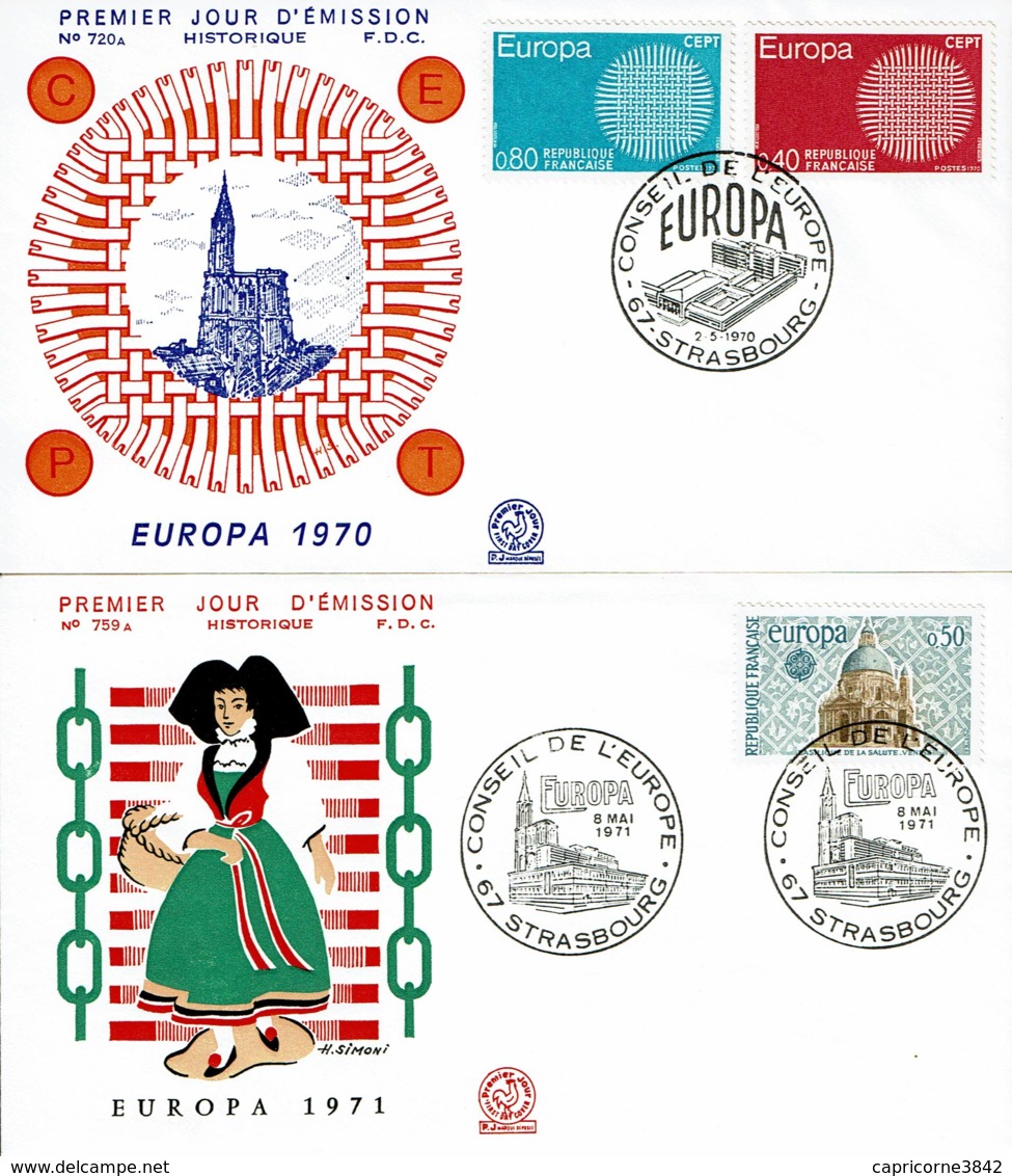 2 Enveloppes 1970 Et 1971 Oblitération "CONSEIL DE L'EUROPE - EUROPA - STRASBOURG" Sur Tp N° 1637-1638-1676 - Comunità Europea