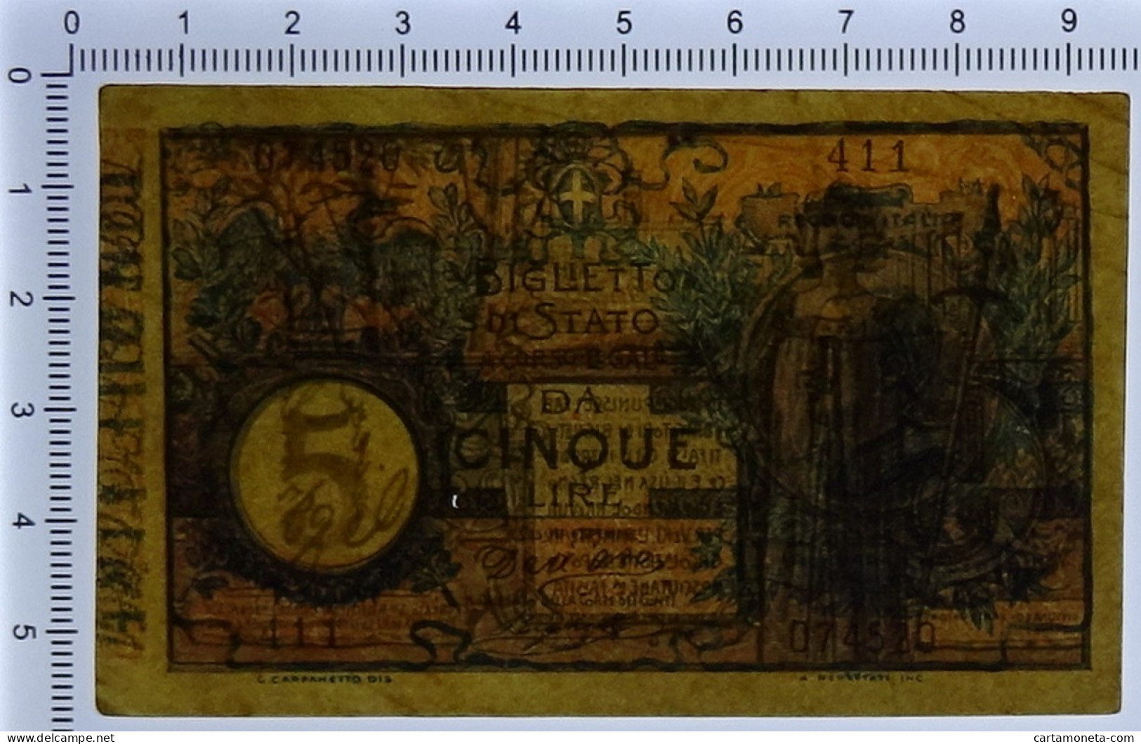 5 LIRE FALSO D'EPOCA BIGLIETTO DI STATO VITTORIO EM. III FLOREALE 08/11/1904 BB - Regno D'Italia – Autres