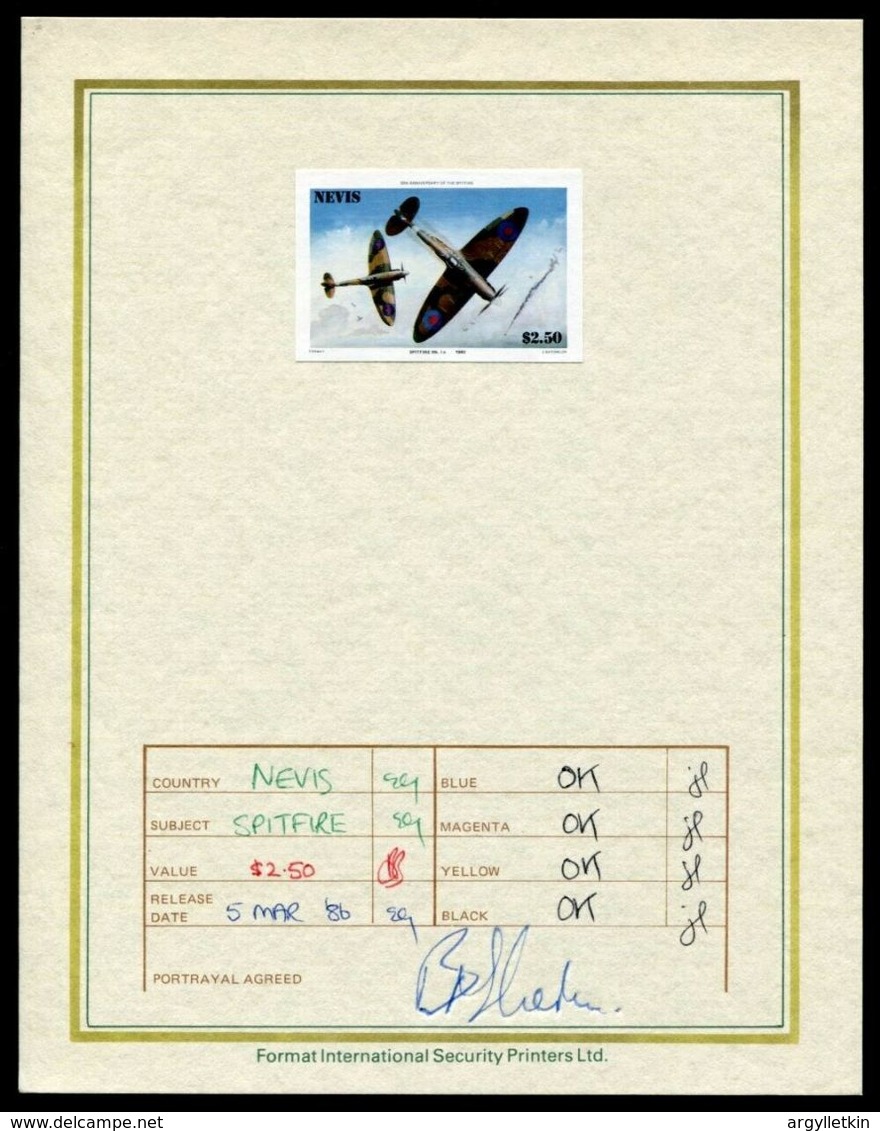 NEVIS 1986 SPITFIRE AIRCRAFT PROGRESSIVE PROOF WW2 1986 $2.50 - St.Kitts And Nevis ( 1983-...)