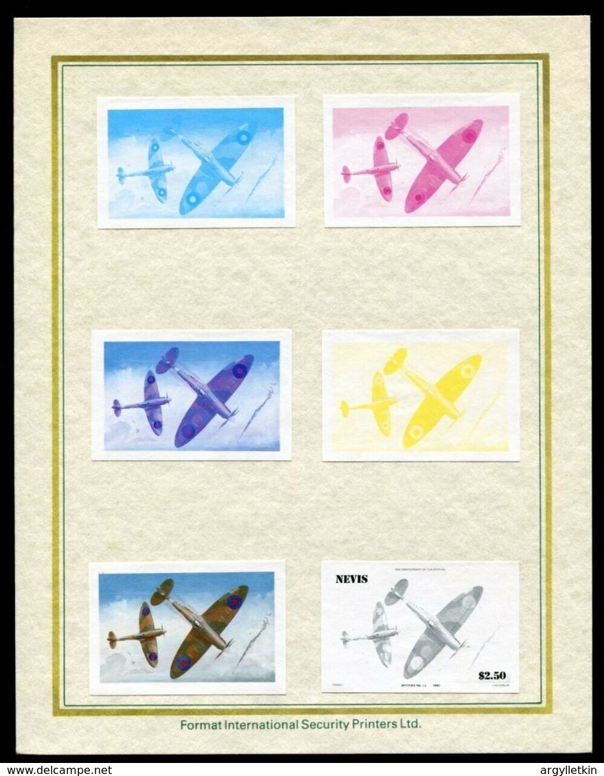 NEVIS 1986 SPITFIRE AIRCRAFT PROGRESSIVE PROOF WW2 1986 $2.50 - St.Kitts And Nevis ( 1983-...)