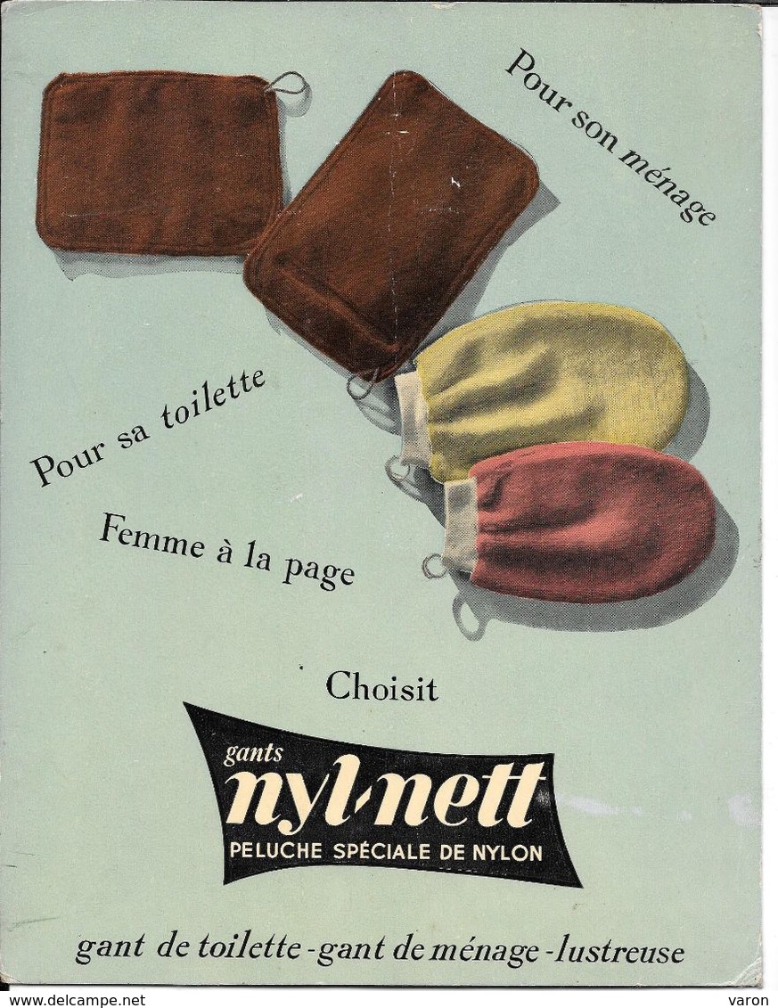 Plaque Publicitaire Carton Années 50  -GANTS " NYL-NETT " Pour "femmes " à La Page - Ménage, Toilette, Lustreuse 21 X 27 - Targhe Di Cartone