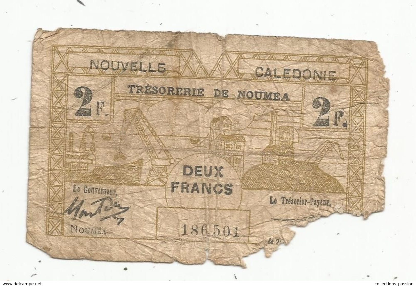 Billet , NOUVELLE CALEDONIE ,trésorerie De NOUMEA, Deux , 2 Francs, Croix De Lorraine , Trésor,  1943 , 2 Scans - Altri – Oceania