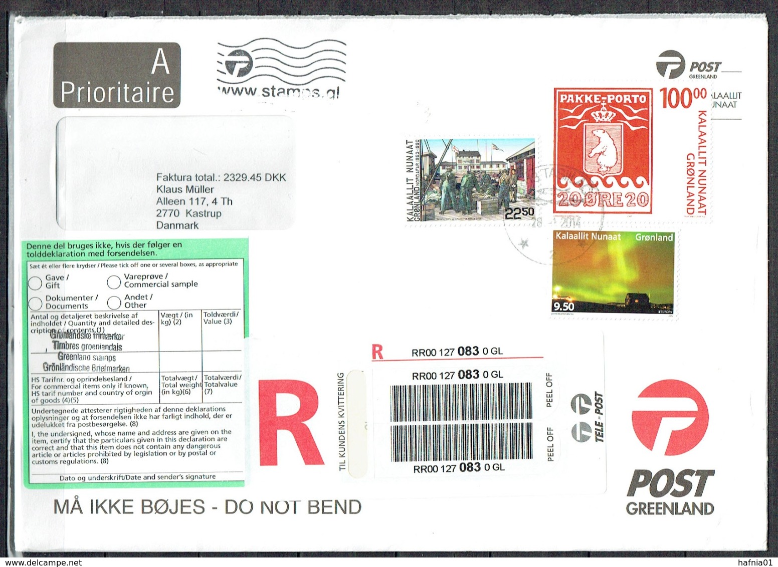Greenland 2014.  Registered Mail Sent To Denmark. - Brieven En Documenten