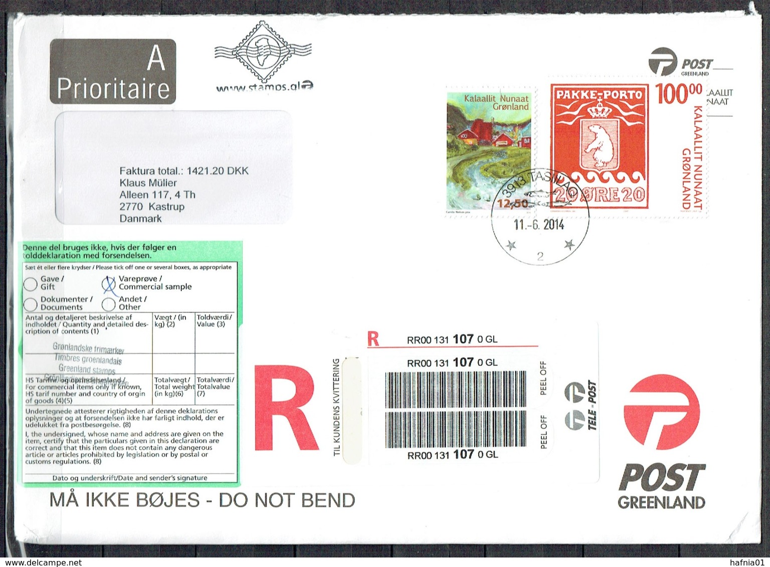 Greenland 2014.  Registered Mail Sent To Denmark. - Covers & Documents