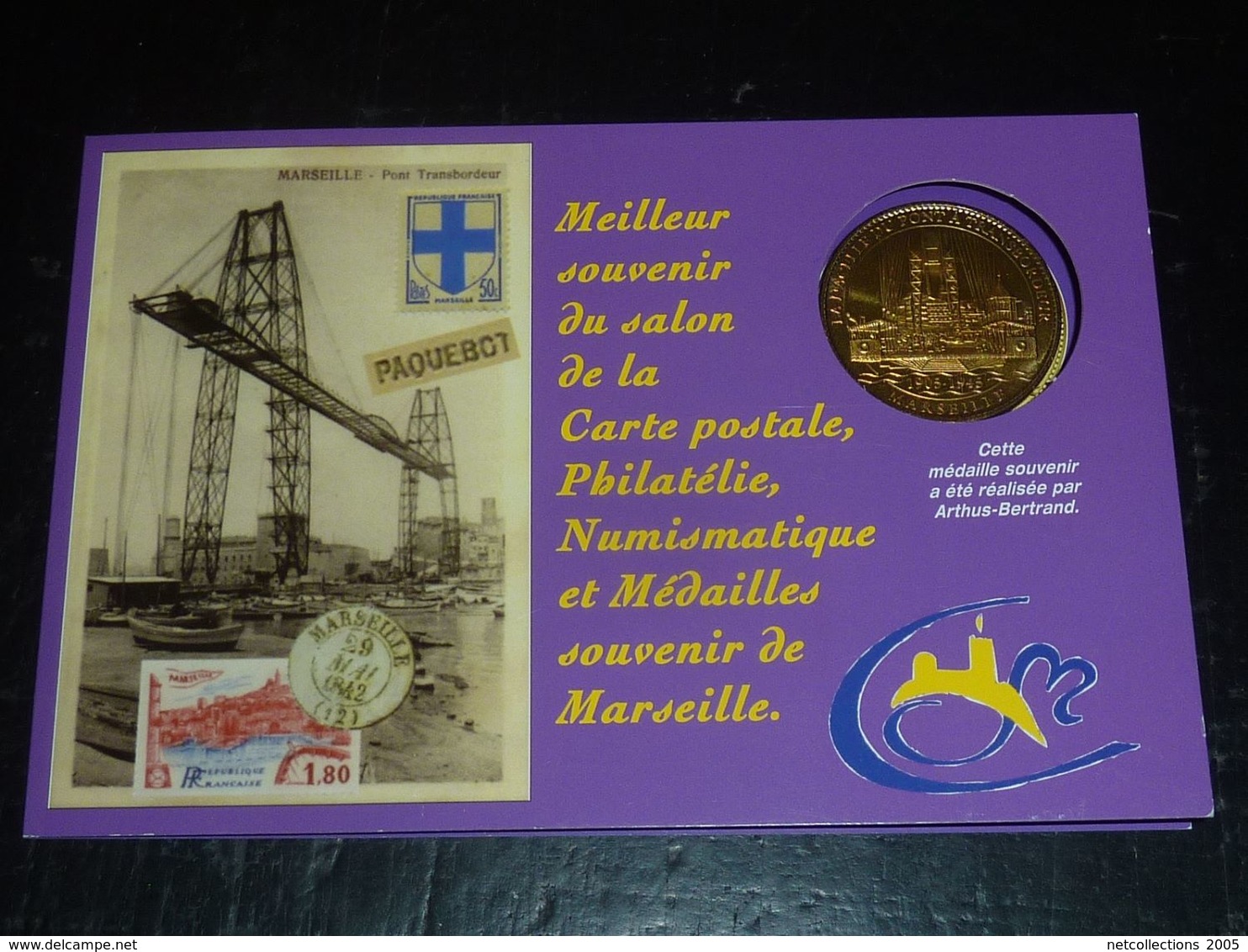 MEDAILLE SOUVENIR MARSEILLE 2010 PONT TRANSBORDEUR MIS SOUS ENCART NUMEROTES - ARTHUS BERTRAND - N°232/500  (CN) - 2010