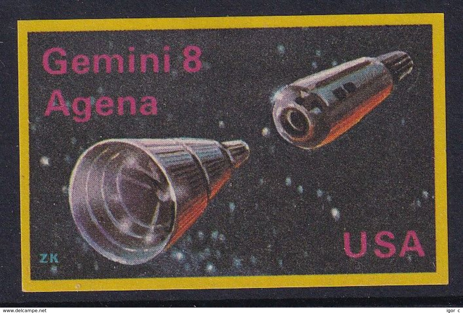 Space Weltraum Espace: Matchbox Labels ZK: Gemini 8, Agena, USA - Matchbox Labels