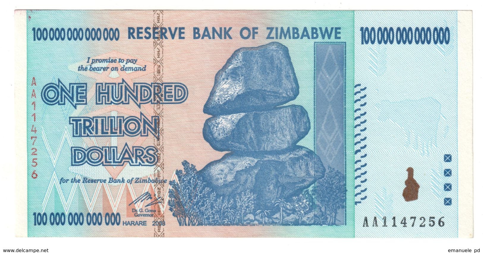 Zimbabwe 100 Trillions Dollars 2008 AUNC - Zimbabwe