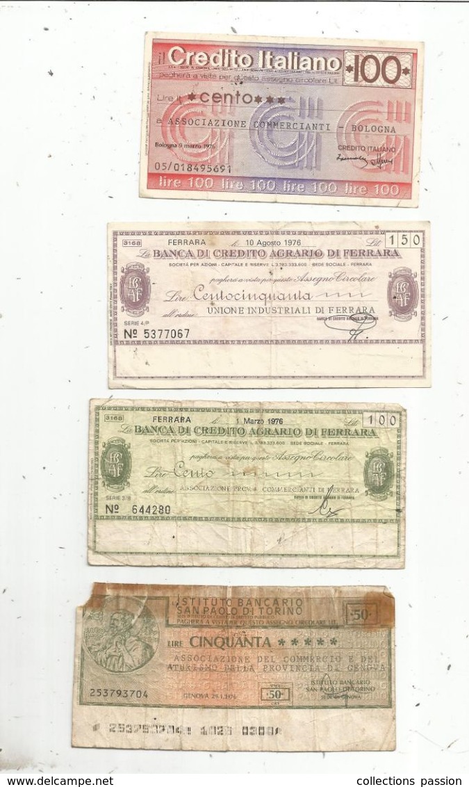 Chéque , ITALIE , 1976 , 2 Scans , LOT DE 4 CHEQUES - [10] Chèques