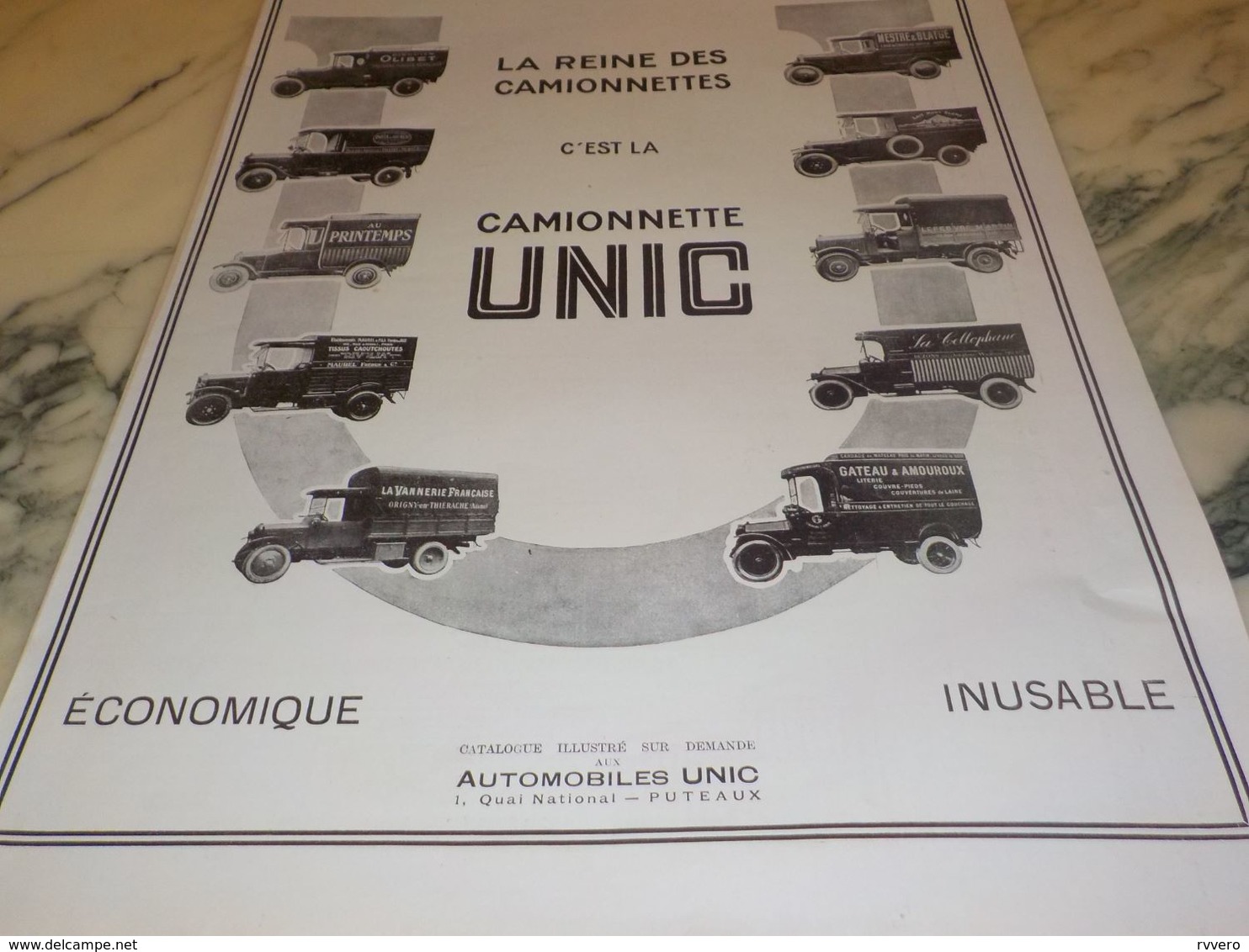 ANCIENNE PUBLICITE OLIBET  LA REINE DES  CAMIONNETTE UNIC   1925 - Camions