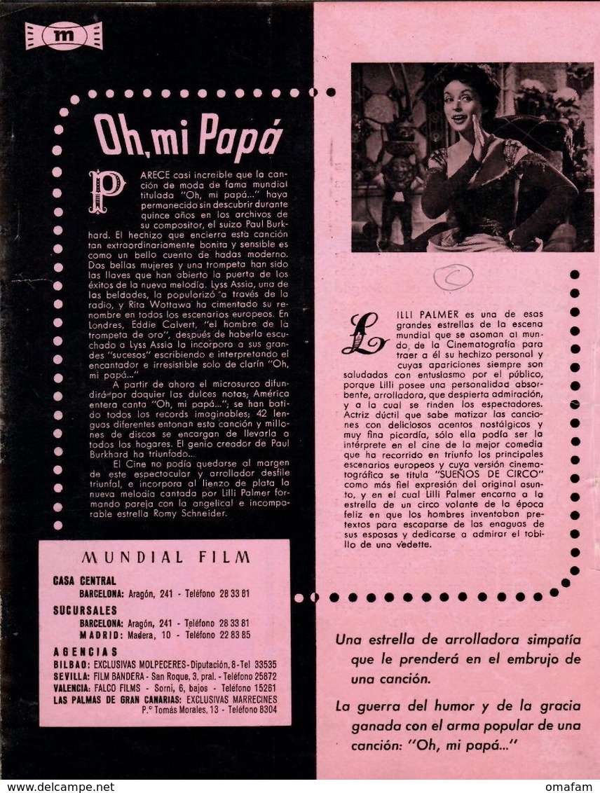 Suenos De Circo (1954) Pressbook, 4 Pages. ROMY SCHNEIDER, LILLI PALMER, KARL SCHÖNBÖCK. En Espanol/Spanish. - Publicité Cinématographique