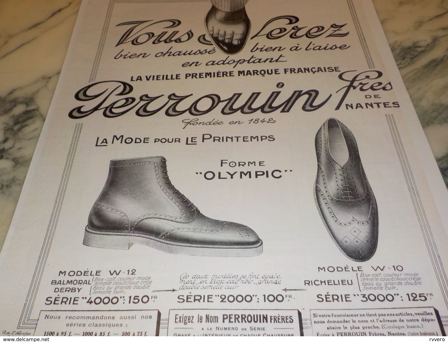 ANCIENNE PUBLICITE   CHAUSSURE OLYMPIC  PERROUIN FRERES DE NANTES 1925 - Other & Unclassified