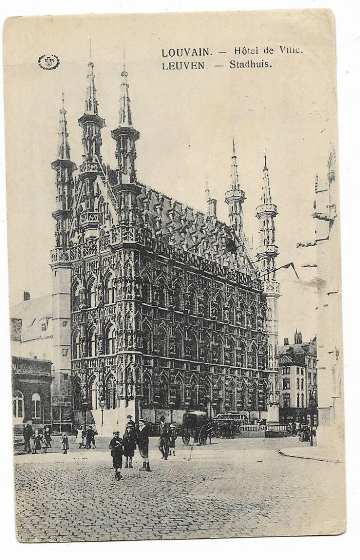 Cachet Censure Allemande LOWEN LEUVEN Sur CPA  De LOUVAIN HOTEL DE VILLE-8-1-17 Vers BRUXELLES  Voir 2 Scans - OC1/25 Gouvernement Général