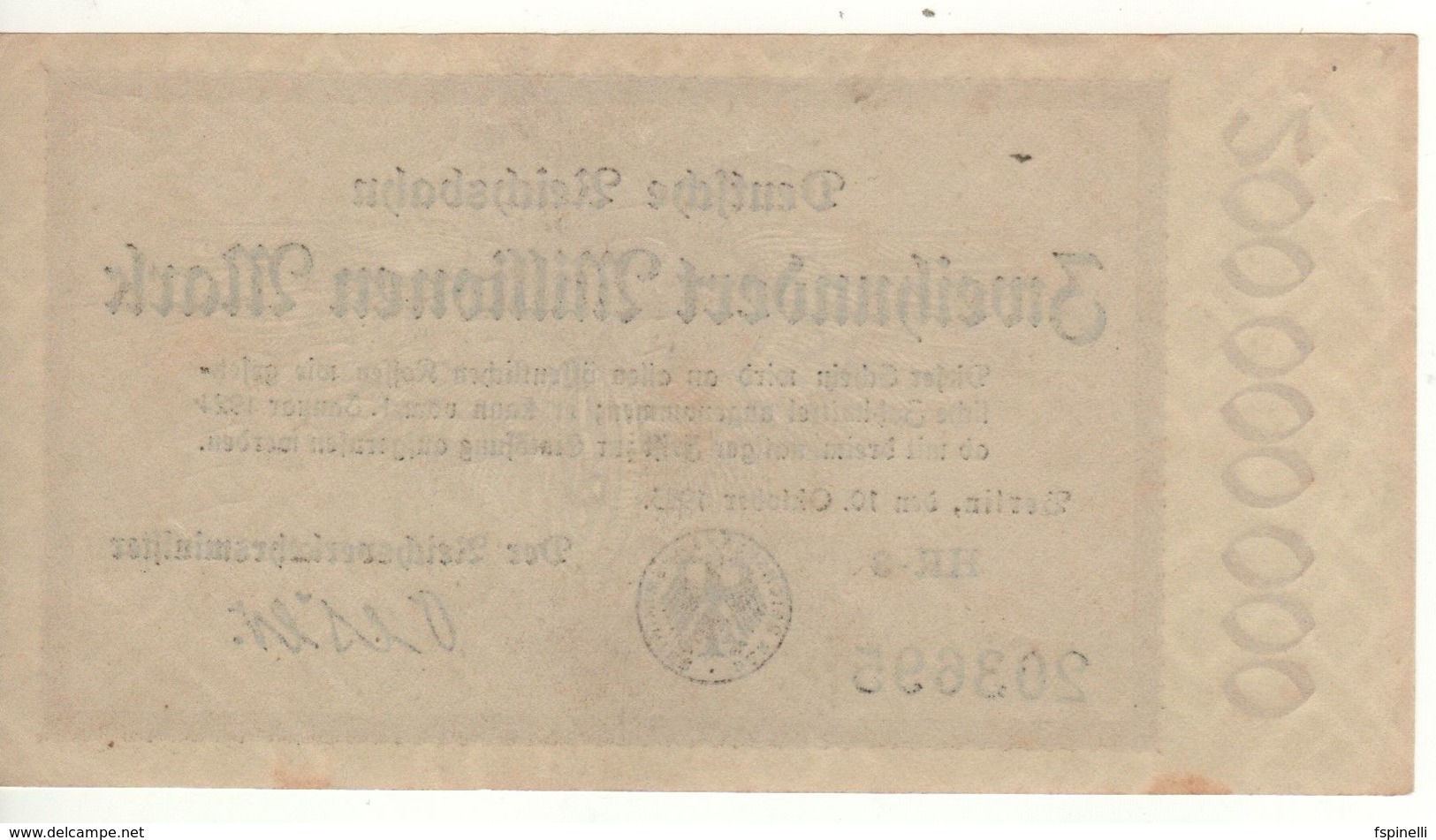 GERMANY  200 Millionen Mark   Deutche Reichbahn    Dated  Berlin   10.10.1923 - 100 Mio. Mark