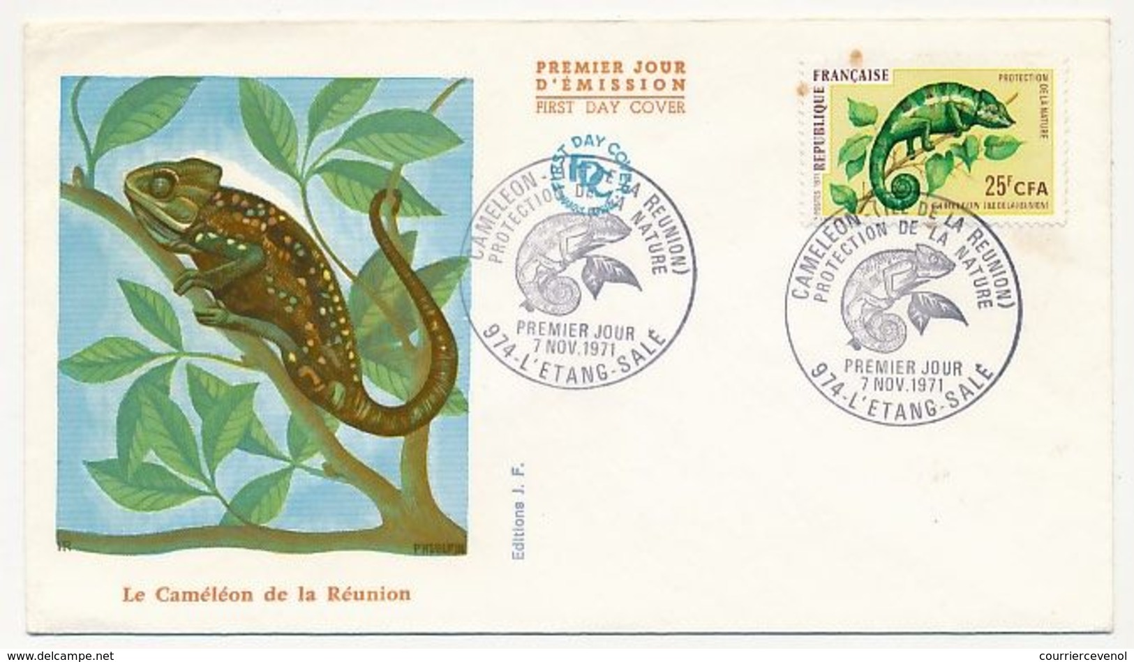 REUNION - Enveloppe FDC - 25F Caméléon De L'Ile De La Réunion - 7/11/1971 L'Etang Salé - Briefe U. Dokumente