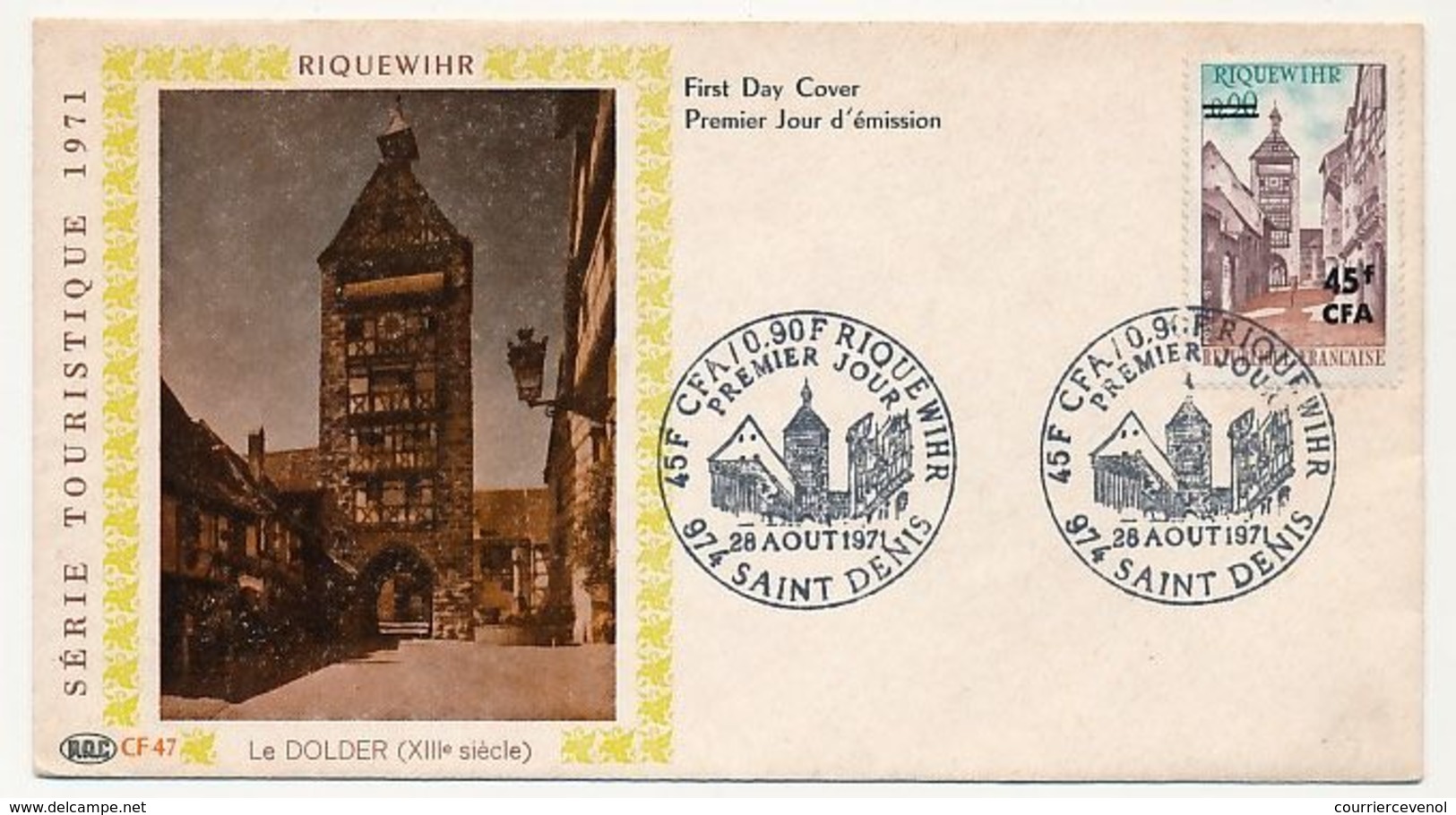 REUNION - Enveloppe FDC - 45F Riquewihr - 28/8/1971 Saint Denis - Lettres & Documents