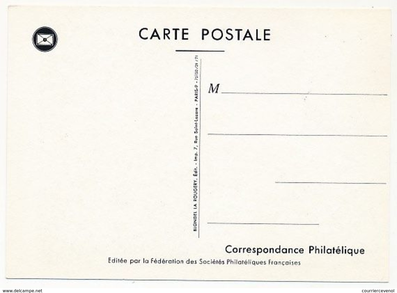 REUNION - Carte Fédérale - Journée Du Timbre 1971 - La Poste Aux Armées - 27/3/1971 Saint Denis - Covers & Documents