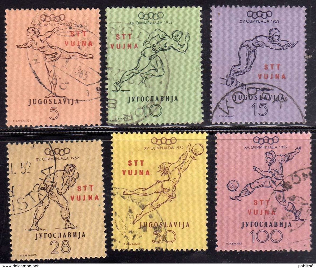 TRIESTE B 1952 OLYMPIC GAMES HELSINKI GIOCHI OLIMPICI OLIMPIADI OLIMPIADE COMPLETE SET SERIE COMPLETA USATA USED OBLITER - Gebraucht