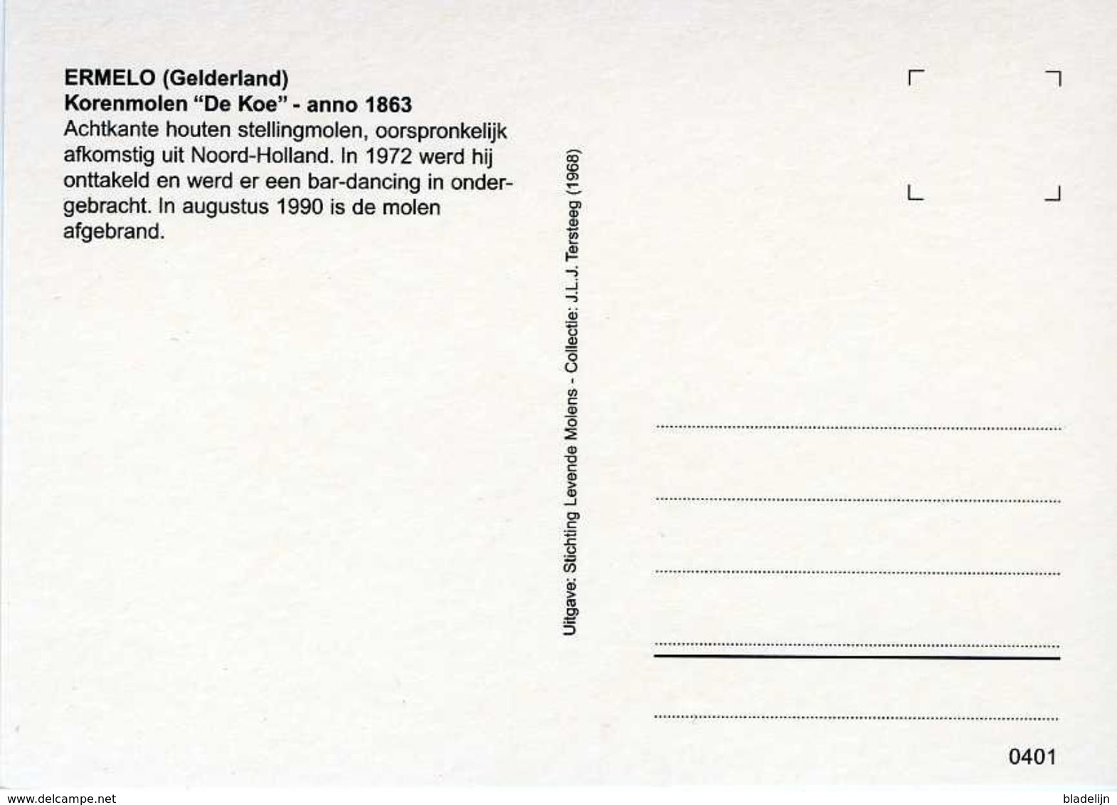 ERMELO (Gelderland) - Molen/moulin - Historische Opname Uit 1968 Van Molen 'De Koe' Vóór De Brand En Herbouw - Ermelo