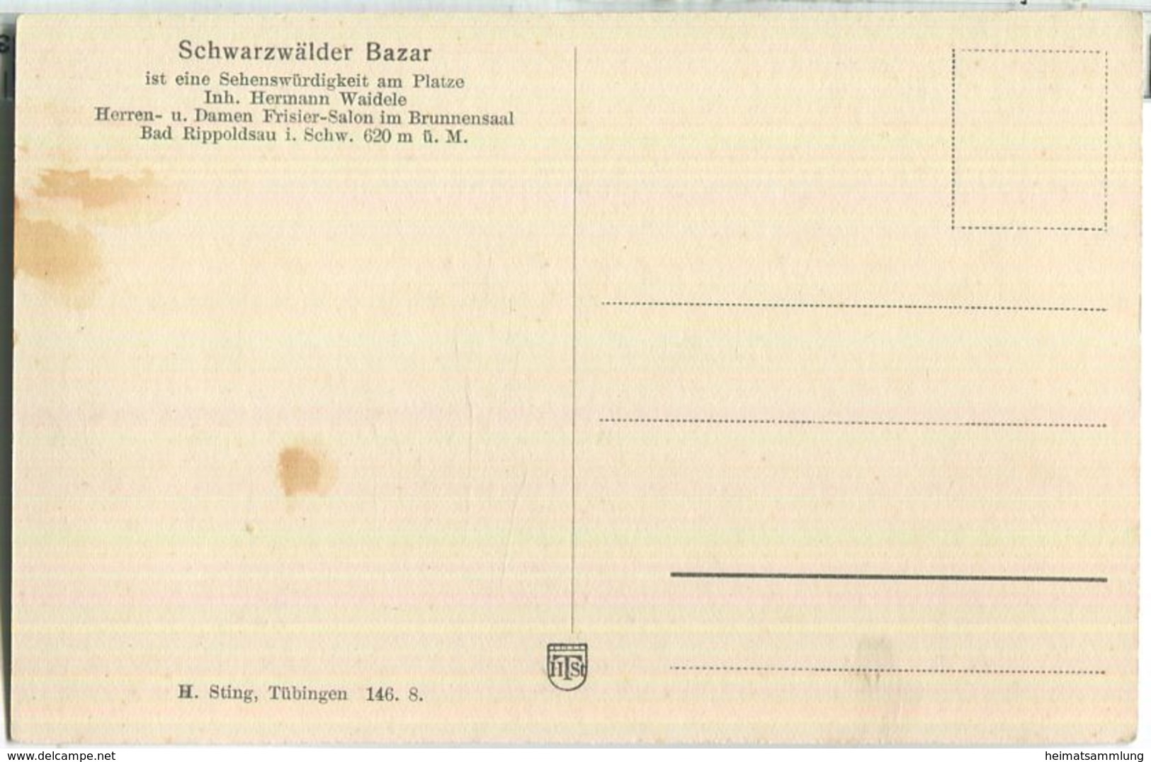 Bad Rippoldsau - Schwarzwälder Bazar - Besitzer Hermann Waidele - Verlag H. Sting Tübingen - Bad Rippoldsau - Schapbach