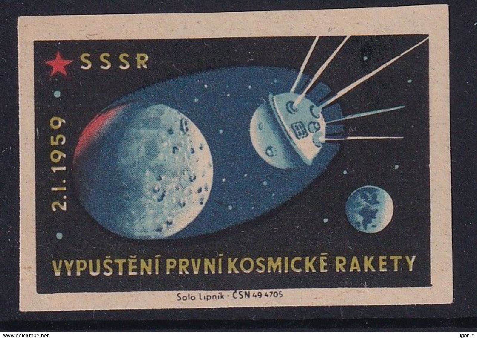Czechoslovakia Space Weltraum Espace: Matchbox Labels: Luna 1; - Matchbox Labels