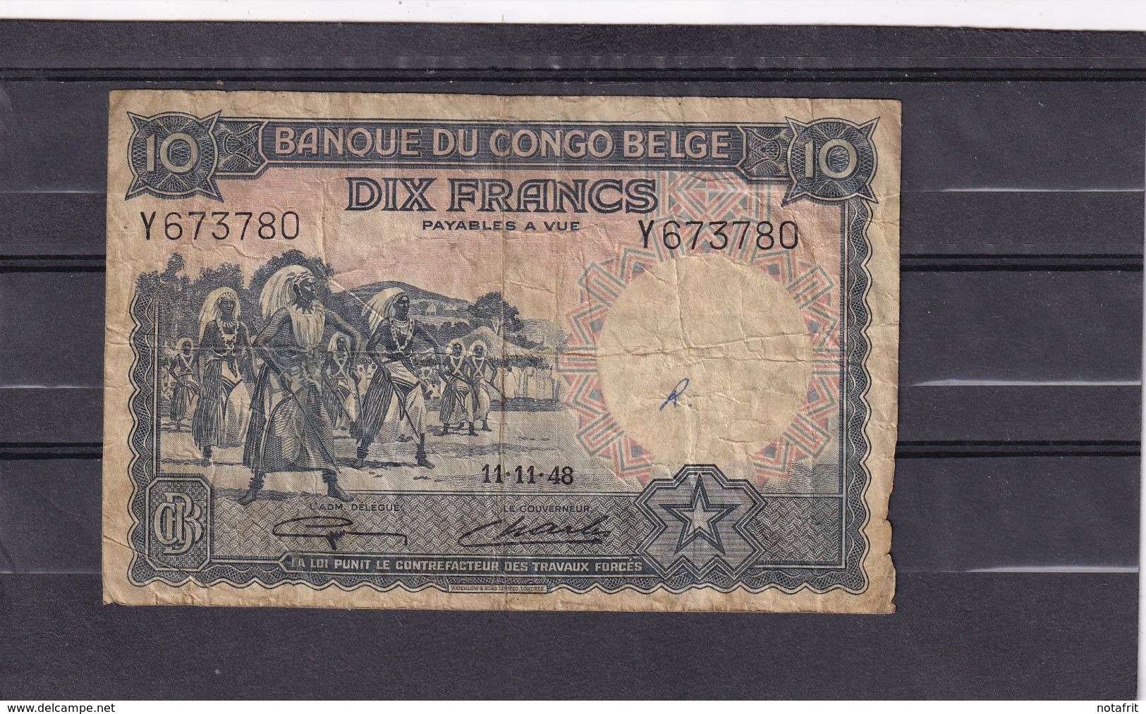 Congo Kongo  Belgian   10 Fr 1948 VG - Zonder Classificatie