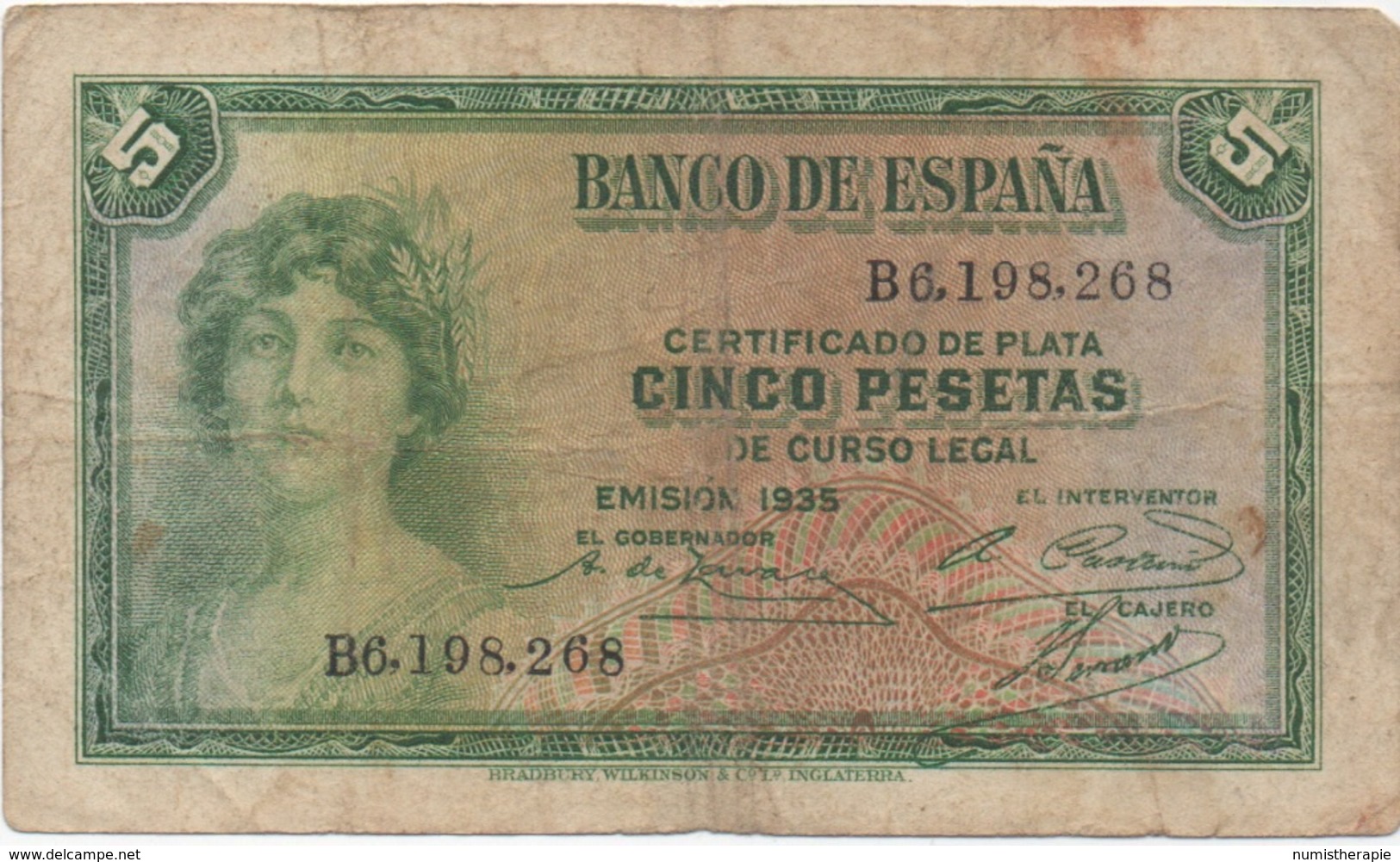 Espagne : 5 Pesetas 1935 (mauvais état) - 5 Peseten