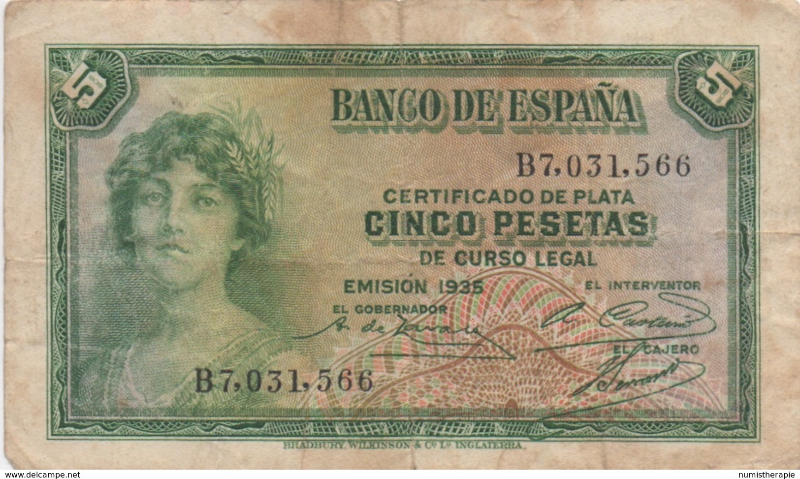 Espagne : 5 Pesetas 1935 (moyen état) - 5 Pesetas