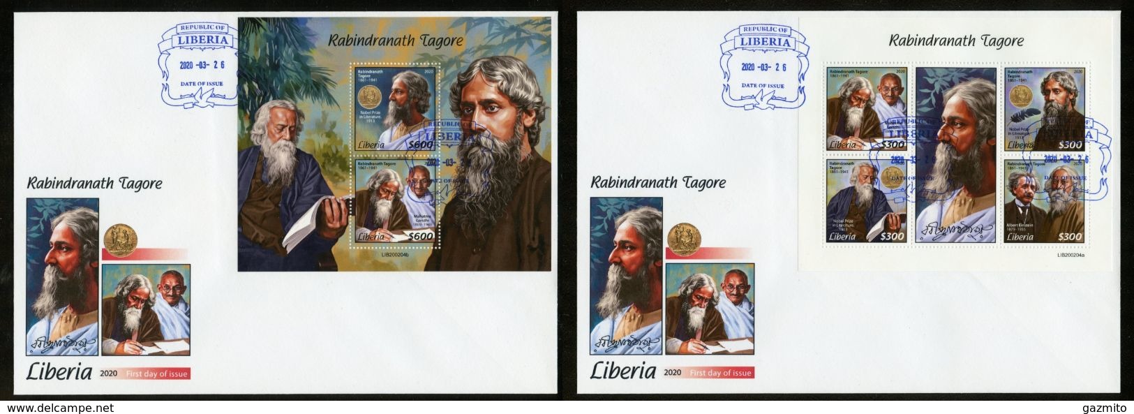 Liberia 2020, R, Tagore, Gandhi, 4val In BF +BF In 2FDC - Buddhism