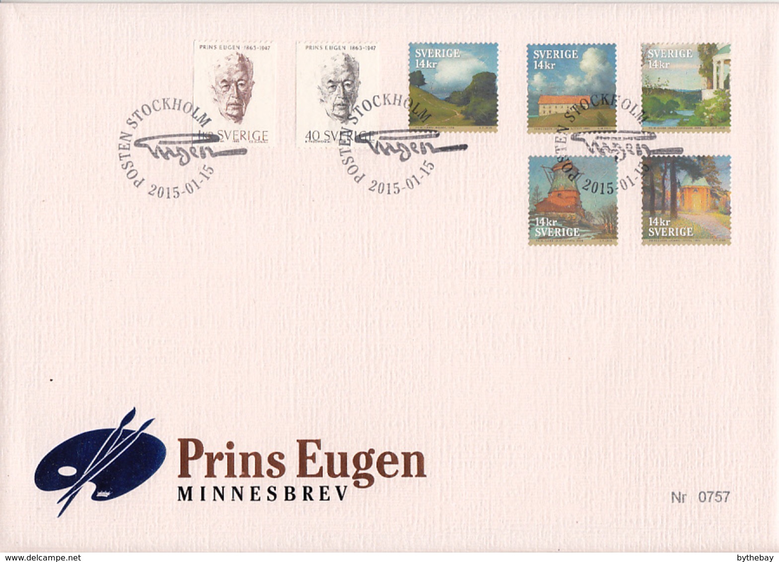 Sweden 2015 Memorial Cover Prins Eugen Nr 0757 - Covers & Documents