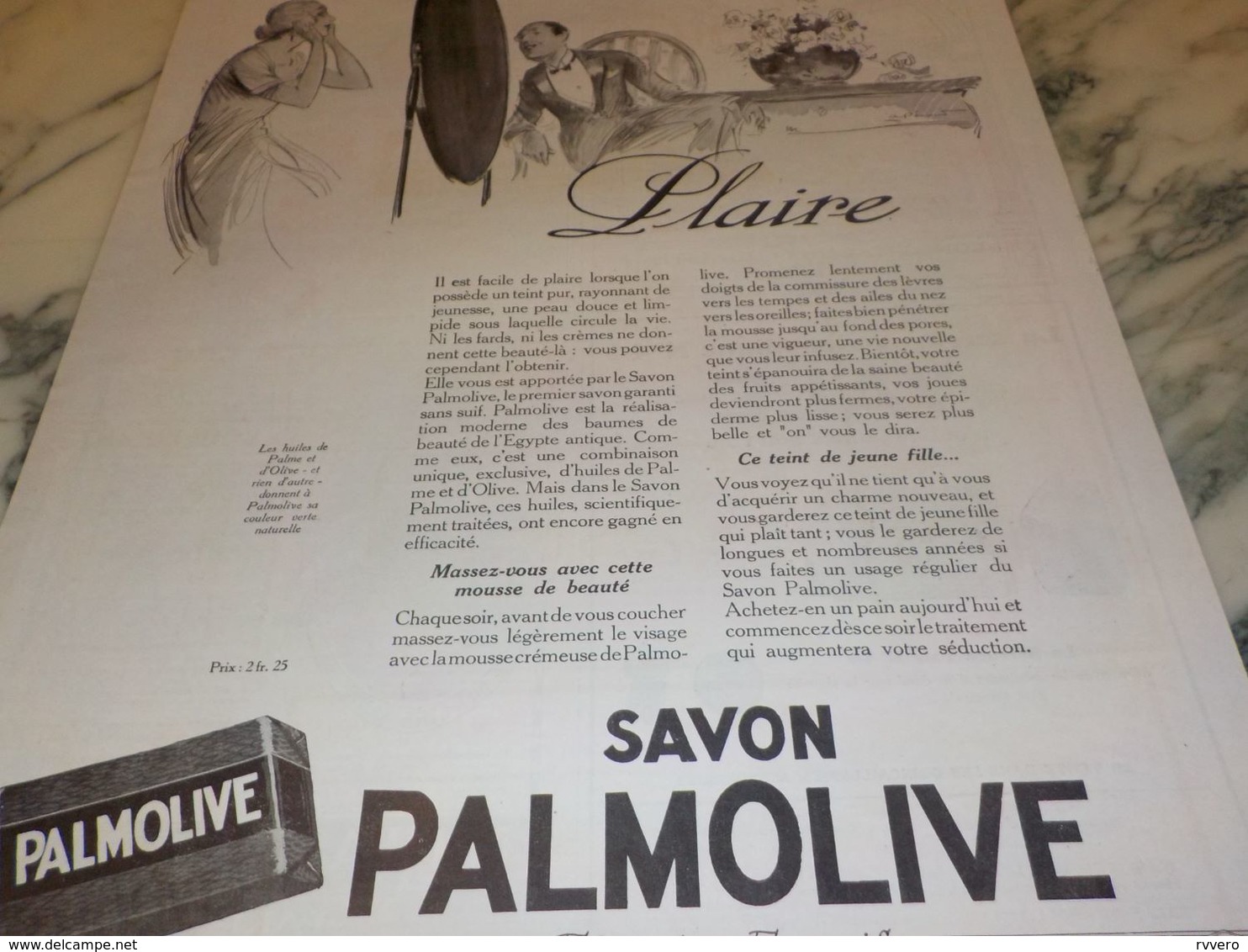 ANCIENNE PUBLICITE PLAIRE SAVON PALMOLIVE  1925 - Other & Unclassified