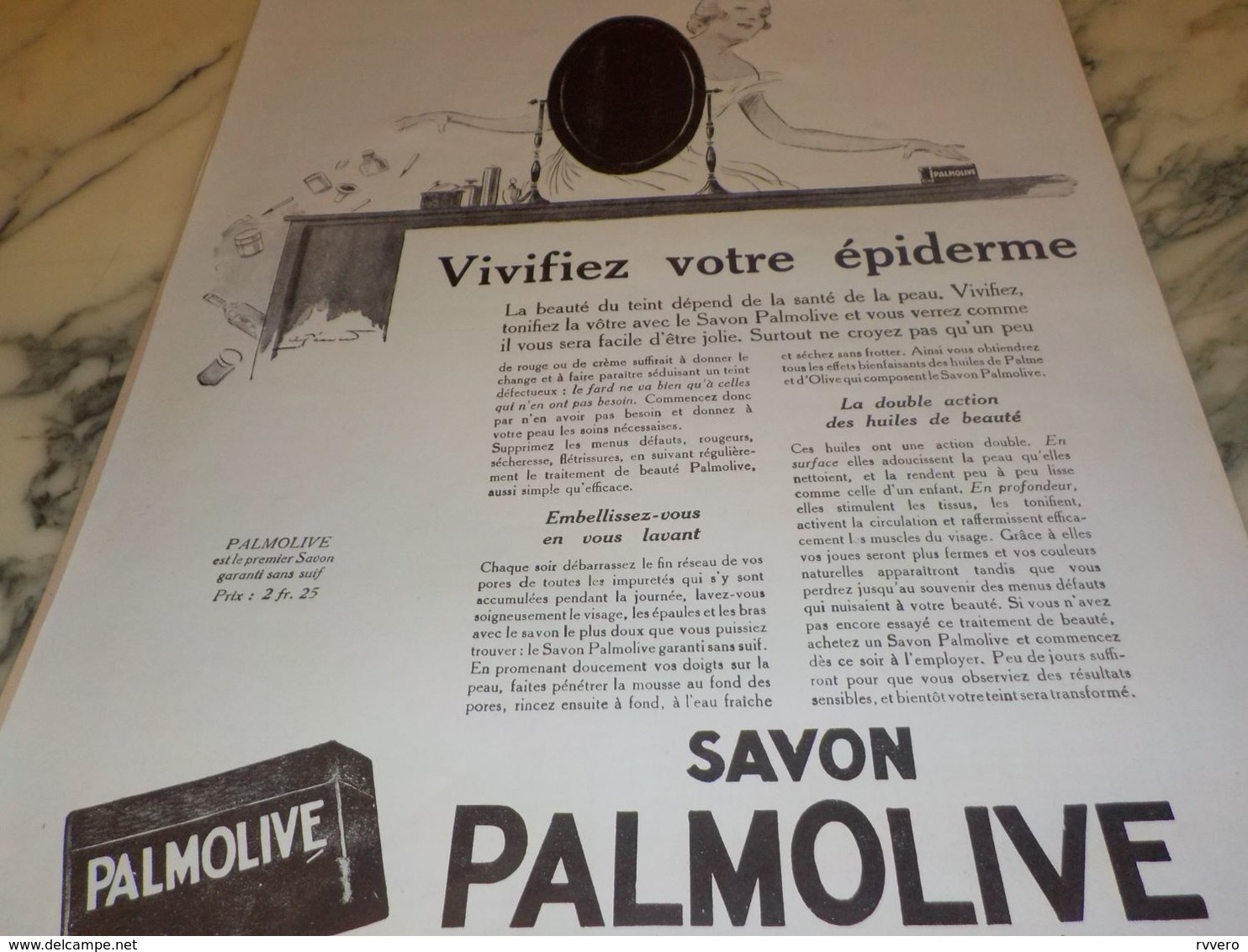 ANCIENNE PUBLICITE VIVIFIEZ VOTRE EPIDERME SAVON PALMOLIVE  1925 - Other & Unclassified