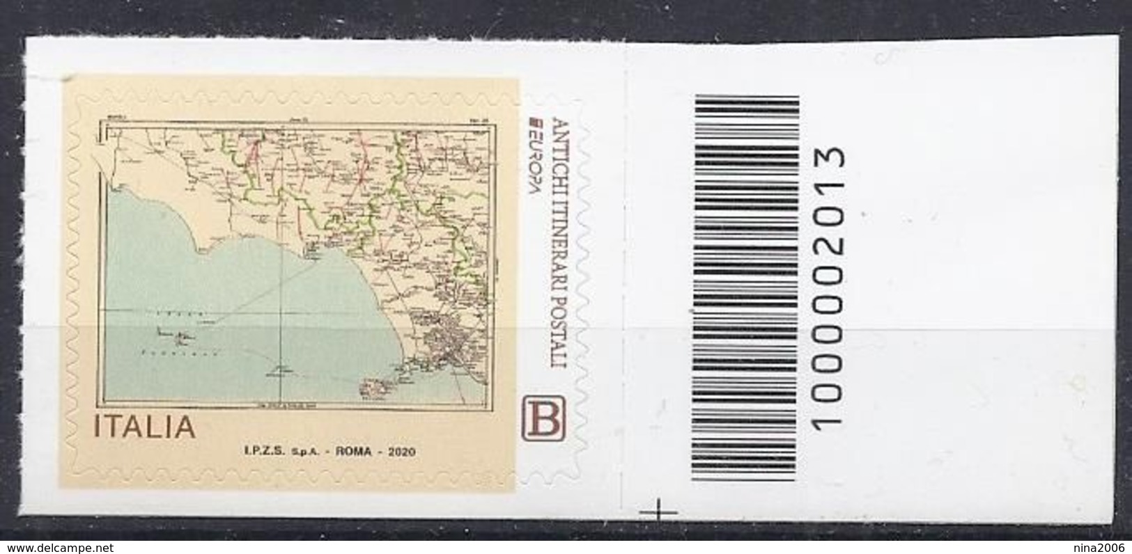 Italia / Italien 2020 Europa Itinerari Postali Tariffa B Con Codice A Barre/ Europa Tarif B Postfrisch Mit Strichkode - Bar Codes
