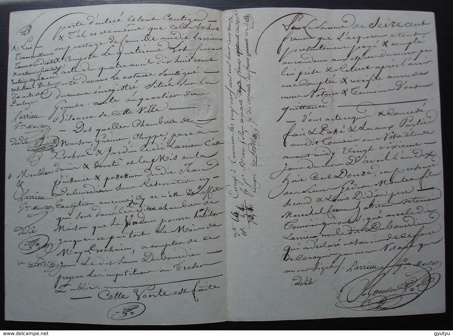 Tonneins 26 Avril 1812 Lot-et-Garonne Vente Jacques Larrieu, Cordier à Jean Dubourdieu - Manuscripts