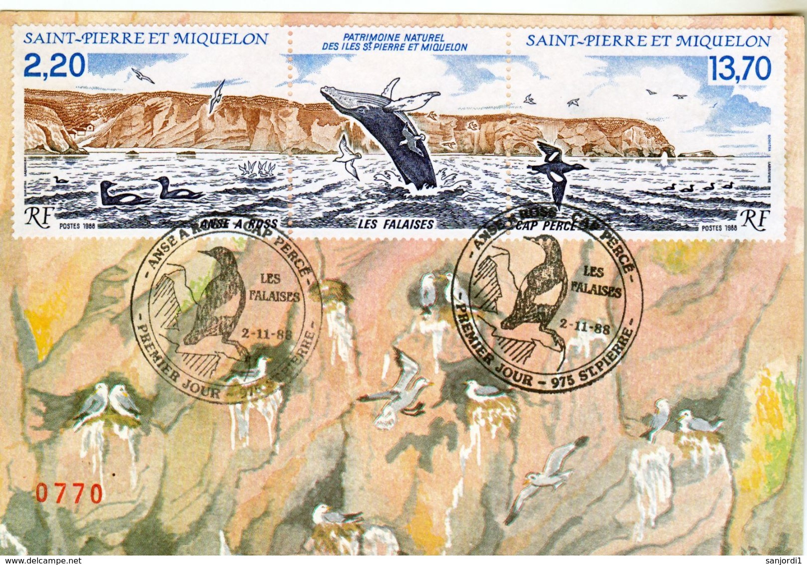 Saint Pierre Et Miquelon  494/495 Baleines L'Anse à Ross Sur Carte Maximum Oblitéré Premier Jour - Cartes-maximum