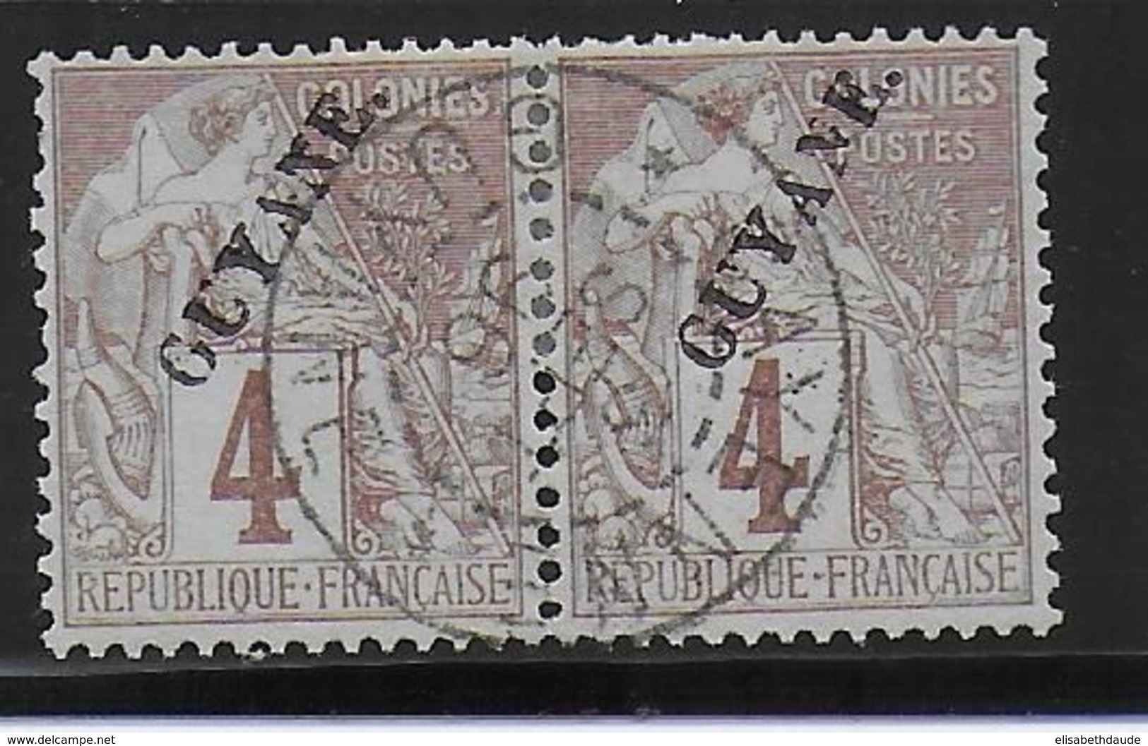 GUYANE - 1892 - YVERT N° 18 OBLITERE CAYENNE 1896 En PAIRE ! - COTE 2020 = 94++ EUR. - Usati