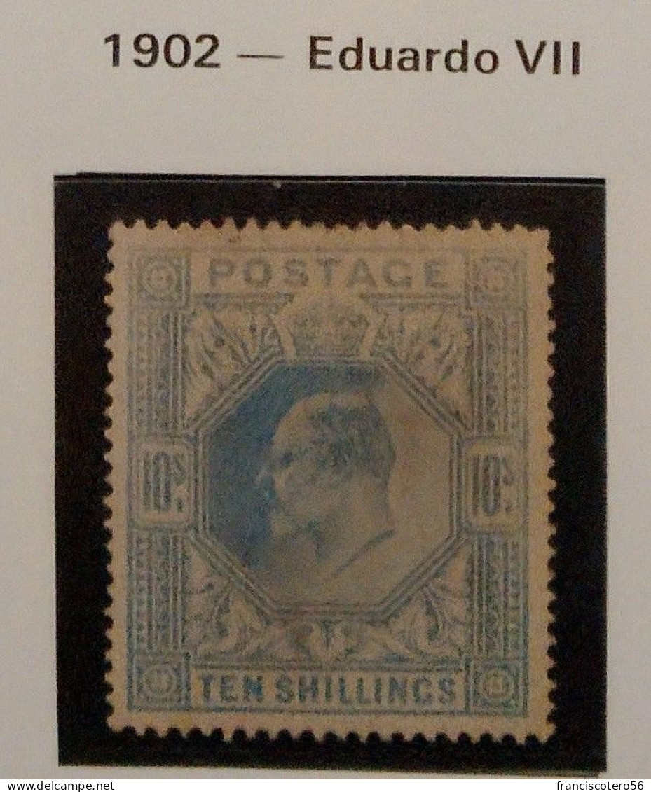 Gran Bretaña: Año. 1902 -1913  10s. Azul - (Rey Eduardo VII Filigrana. Tipo 40) Dent.14 - Ungebraucht