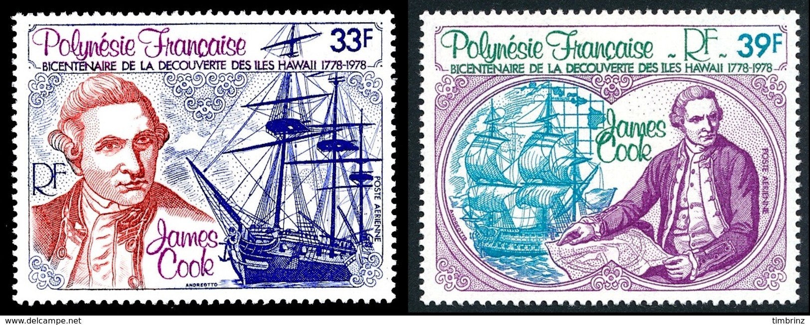 POLYNESIE 1978 - Yv. PA 130 Et 131 **   Cote= 7,70 EUR - James Cook, Iles Hawaii (2 Val.)  ..Réf.POL25187 - Nuevos