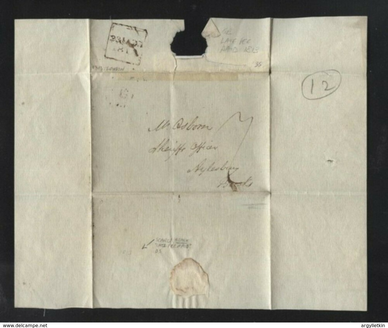 GB 1813 'LATE FEE PAID' ENTIRE - ...-1840 Prephilately