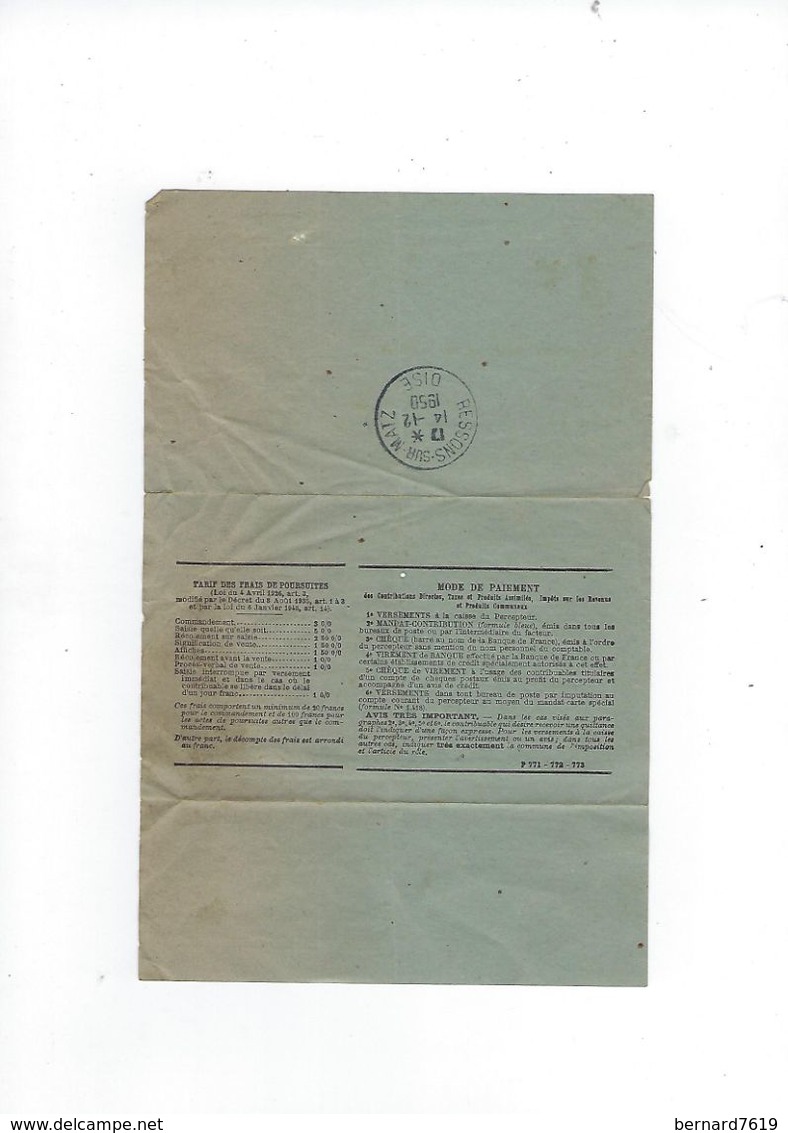 Document Commercial    60 Ressons Sur Matz Perception Annee 1950 - Artigianato