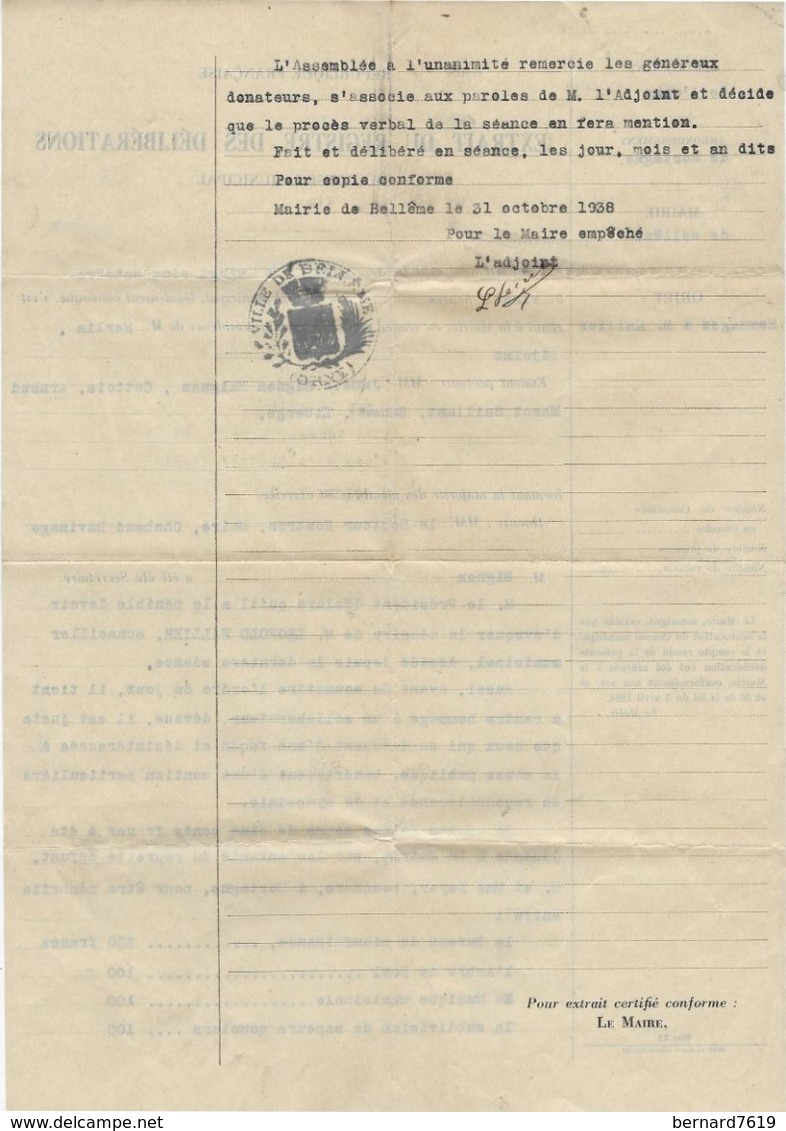 Document Commercial    61 Belleme   Courrier Mairie Annee 1938 Et Mortagne - Altri & Non Classificati