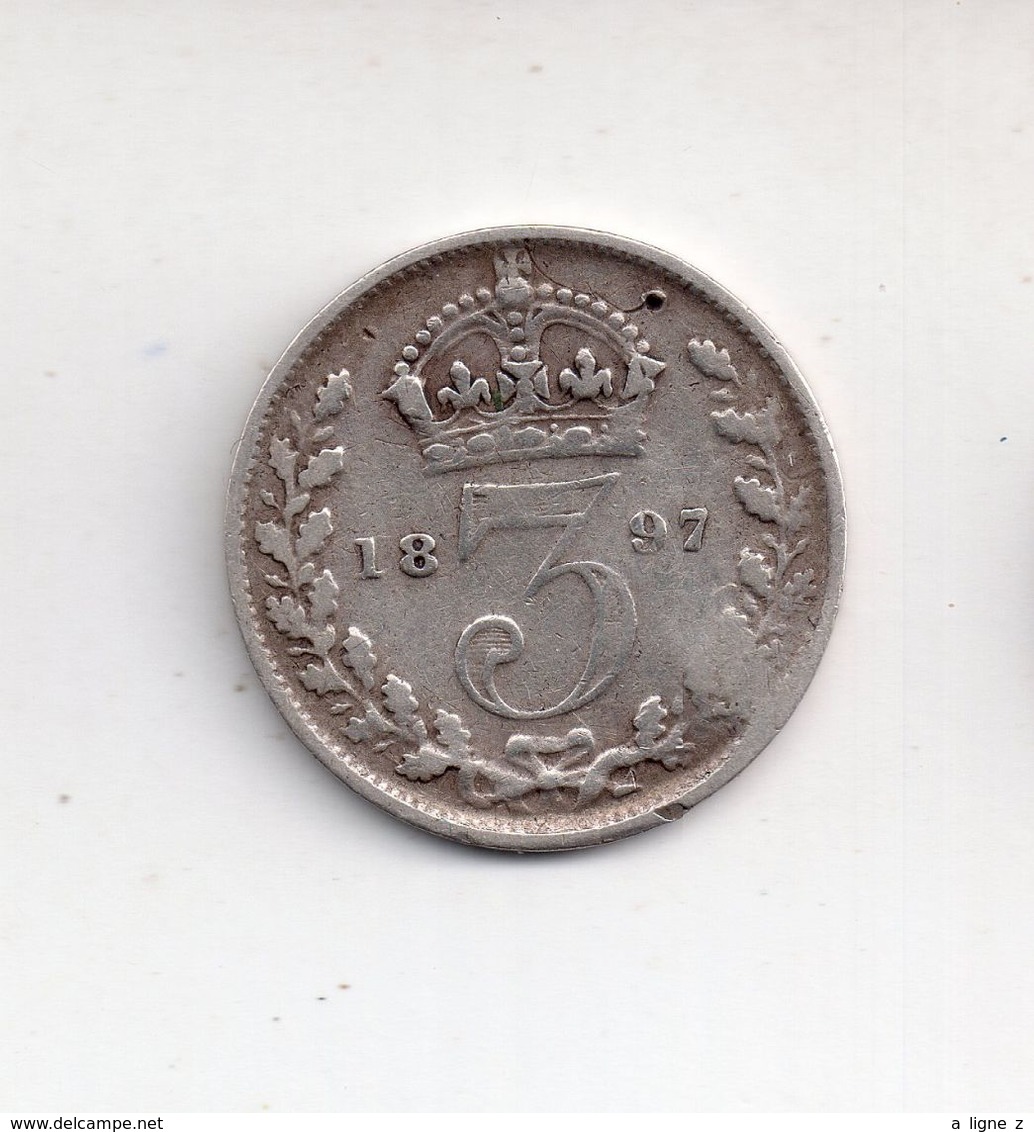 REF MON4  : Monnaie Old Coin Grande Bretagne 3 Pence Argent 1897 - F. 3 Pence