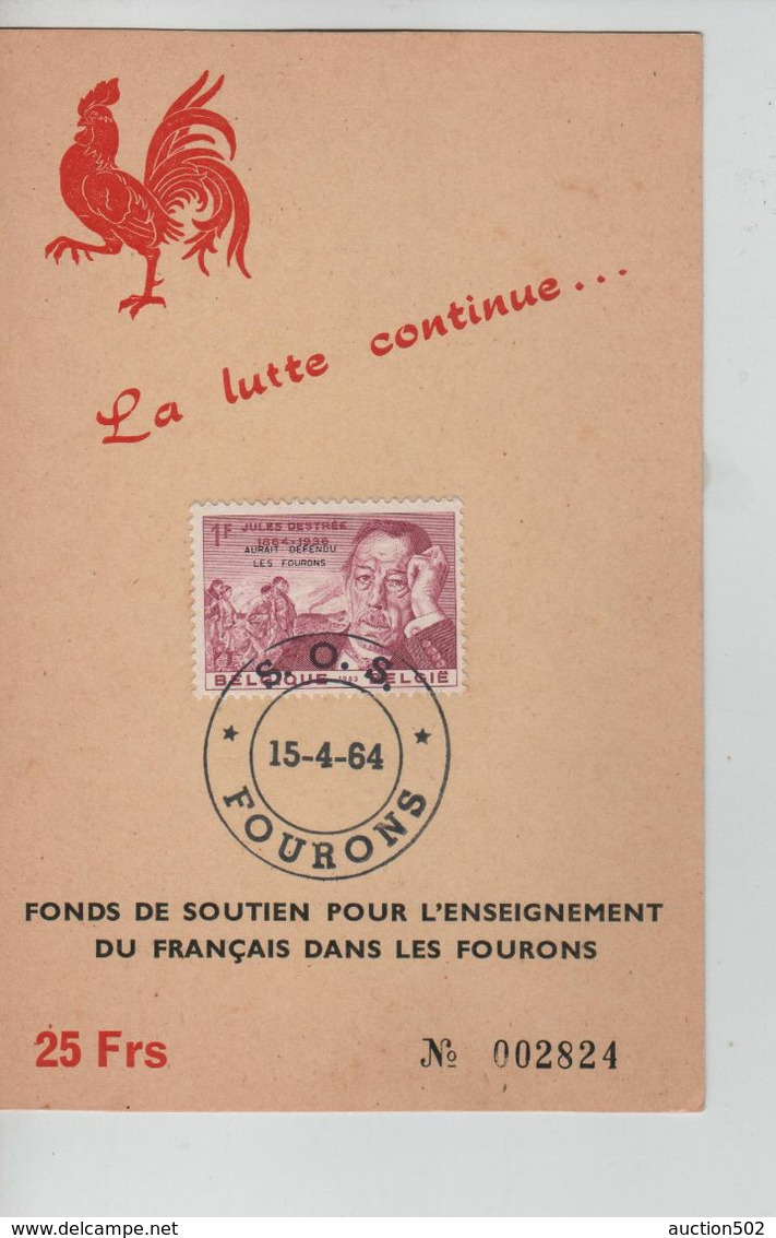 329PR/ TP 1269 Jules Destrée S/CP La Lutte Continue C.S.O.S.Fourons 15/4/64 Vendue 25 Frs Soutien Du Français (Fourons) - Cartas & Documentos