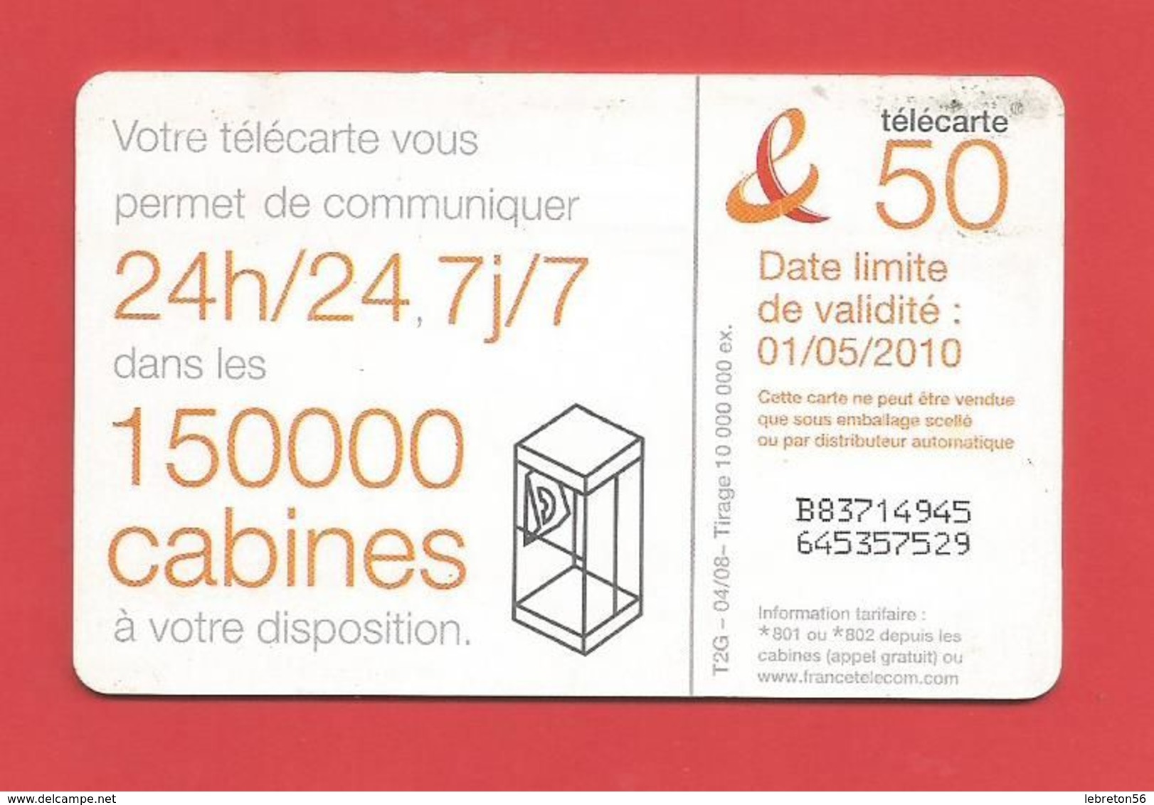 TELECARTE 50 U TIRAGE 10 000 000 EX - 2008