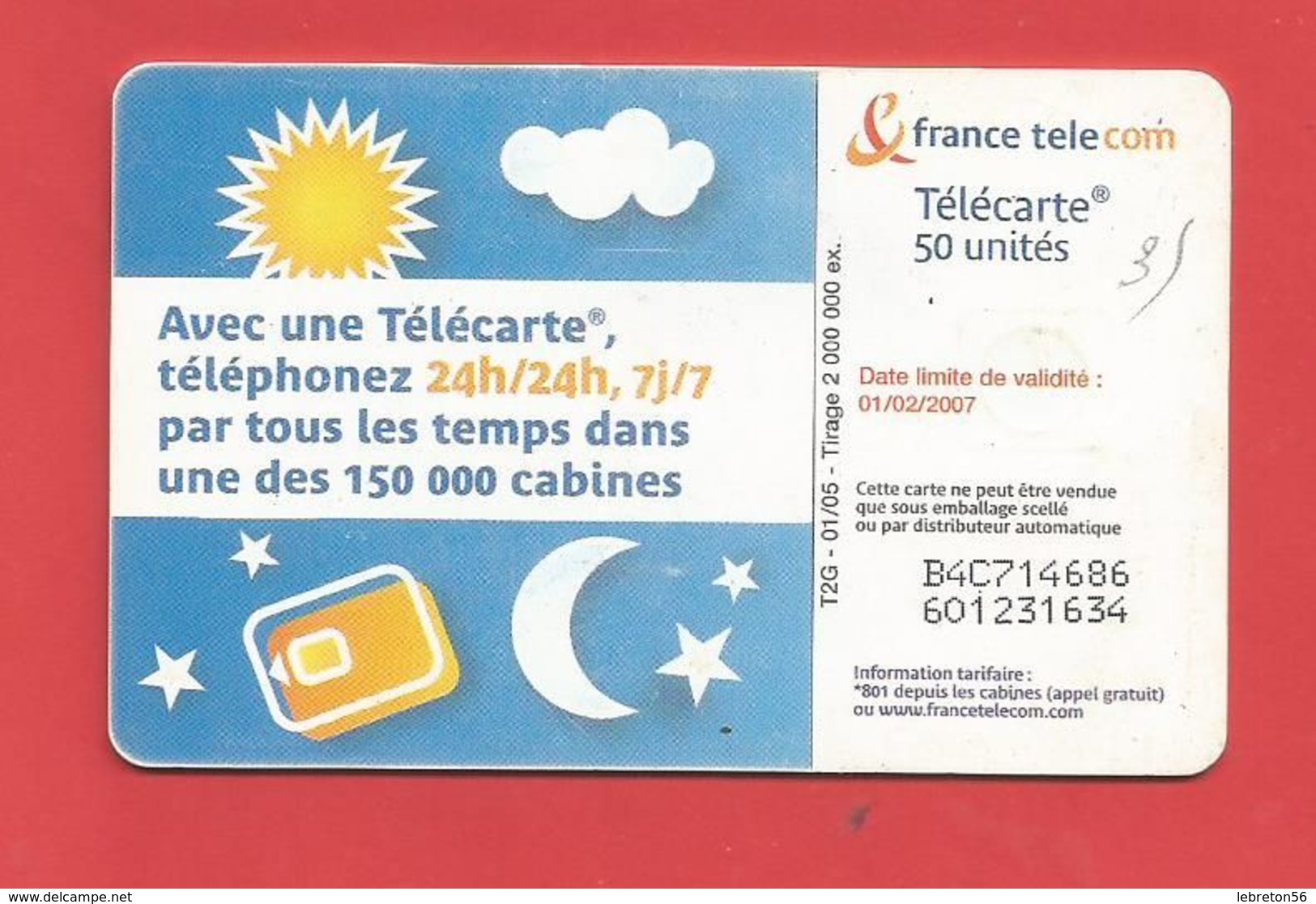 TELECARTE 50 U TIRAGE 2 000 000 EX Cabine Téléphonique - 2005