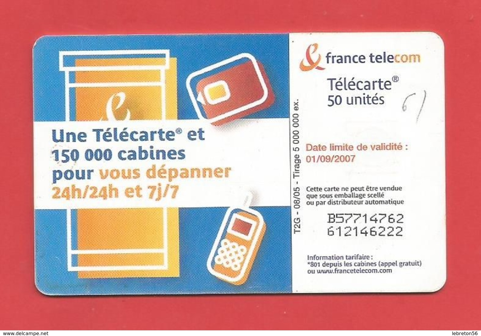 TELECARTE 50 U TIRAGE 5 000 000 EX Cabine Téléphonique - 2005